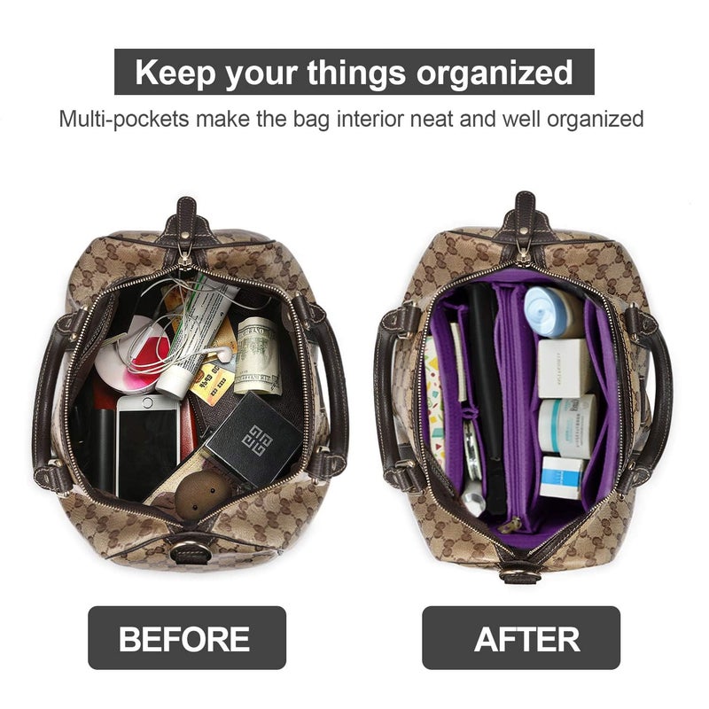 OMYSTYLE Purple Organizer Insert, Felt Tote Bag Organizer Insert with 5 Sizes, Handbag Dividers for Inside Purse, Compatible with Longchamp, Neverful, Speedy and More - Image 4
